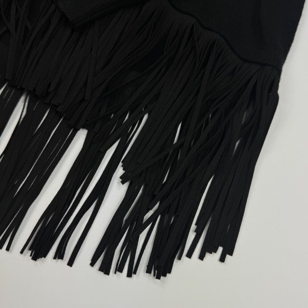 Aqua Black Sweater Fringe Detail Wool Blend Pullover XS Oversized - Picture 5 of 9